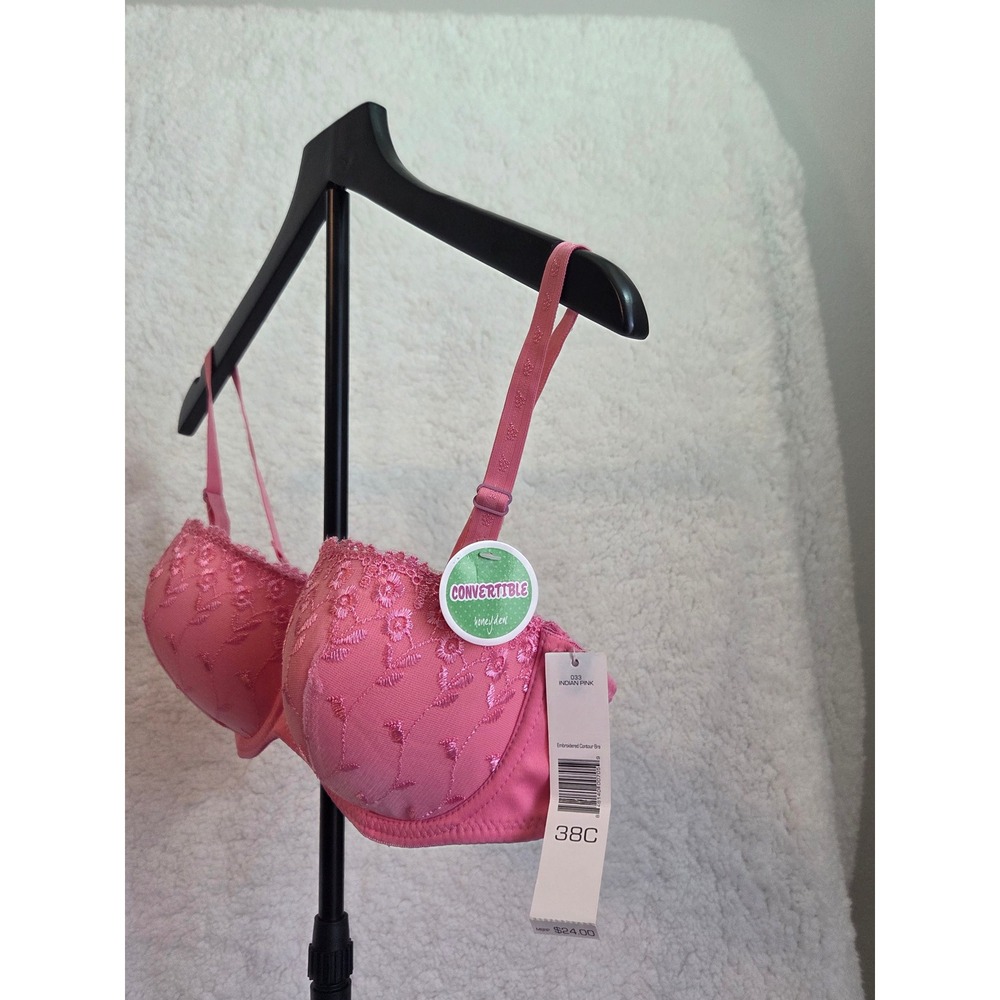 Honeydew Intimates Indian Pink Embroidered Contour Bra 38C Convertible Straps - Picture 2 of 8